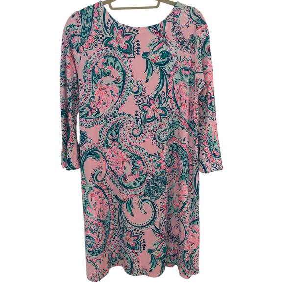 Lilly Pulitzer Ophelia Swing Dress Pink Tropics Tint Paisley Flared Sleeve Large - Picture 2 of 7